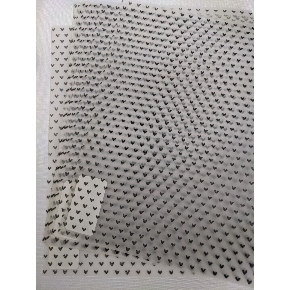 10 Sheets Vellum Paper Translucent Black Sketchy Hearts Love By Studio 8.5x11"